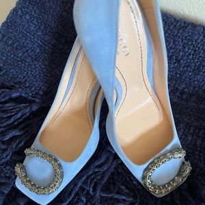GUCCI light blue Dionysus Embellished square toe pumps Size:7/37